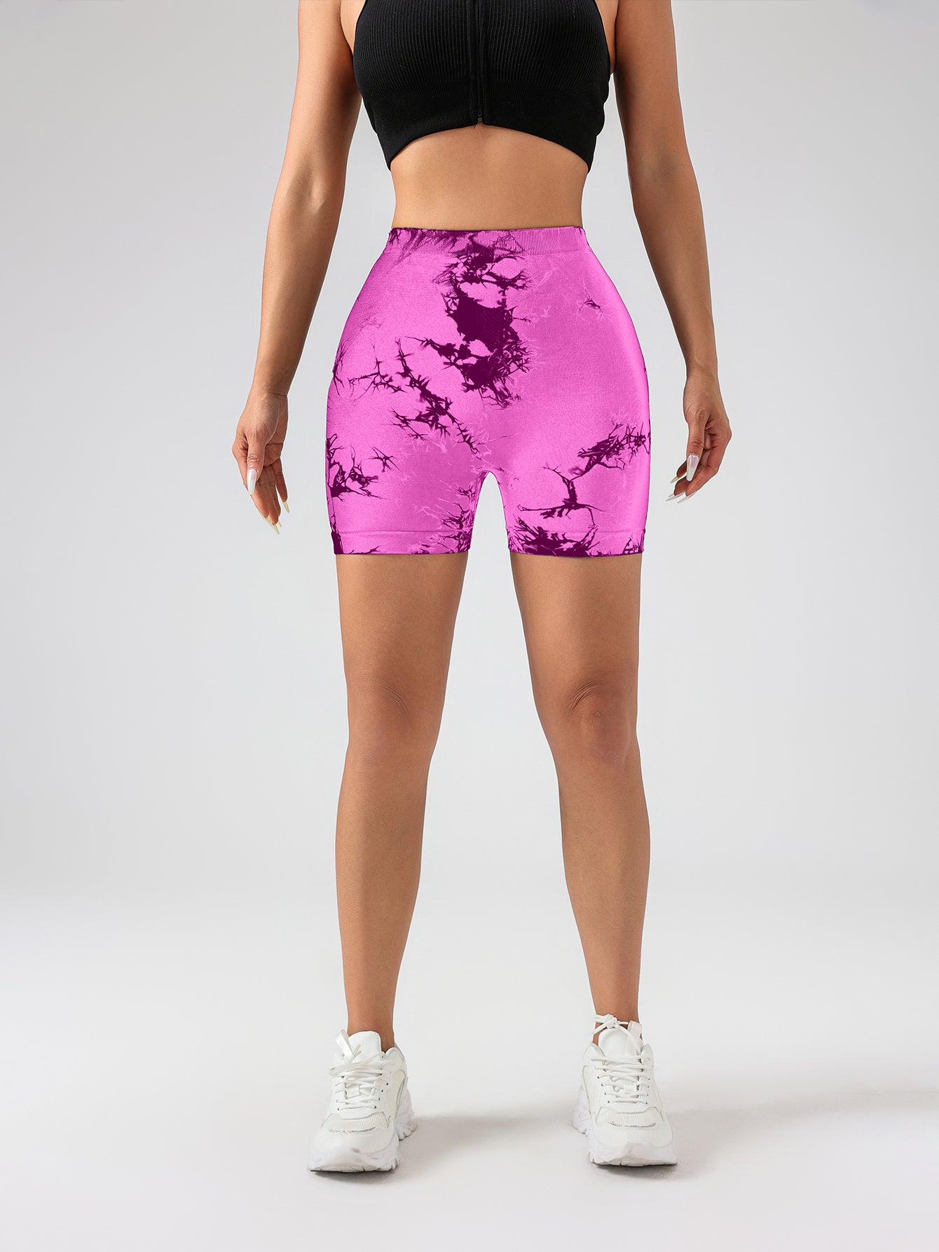 Women’s Tie Dye High Waist V Back Scrunch Yoga Shorts Seamless Sport Athletic With Stretch Fabric Fitness Workout