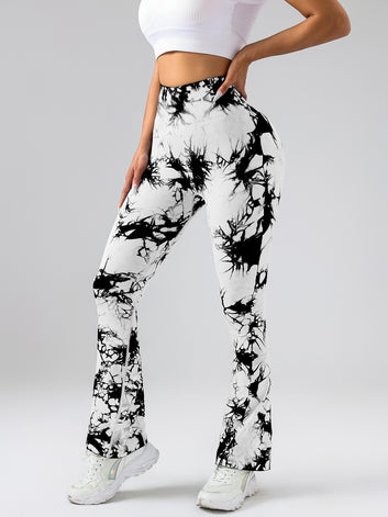 2 Pack Tie Dyed High Waisted Flared Butt-lifting Fitness Sports Women's Yoga Bell-bottom Pants, Workout Leggings For Women, Gym Scrunch Butt Butt Lifting Seamless Leggings