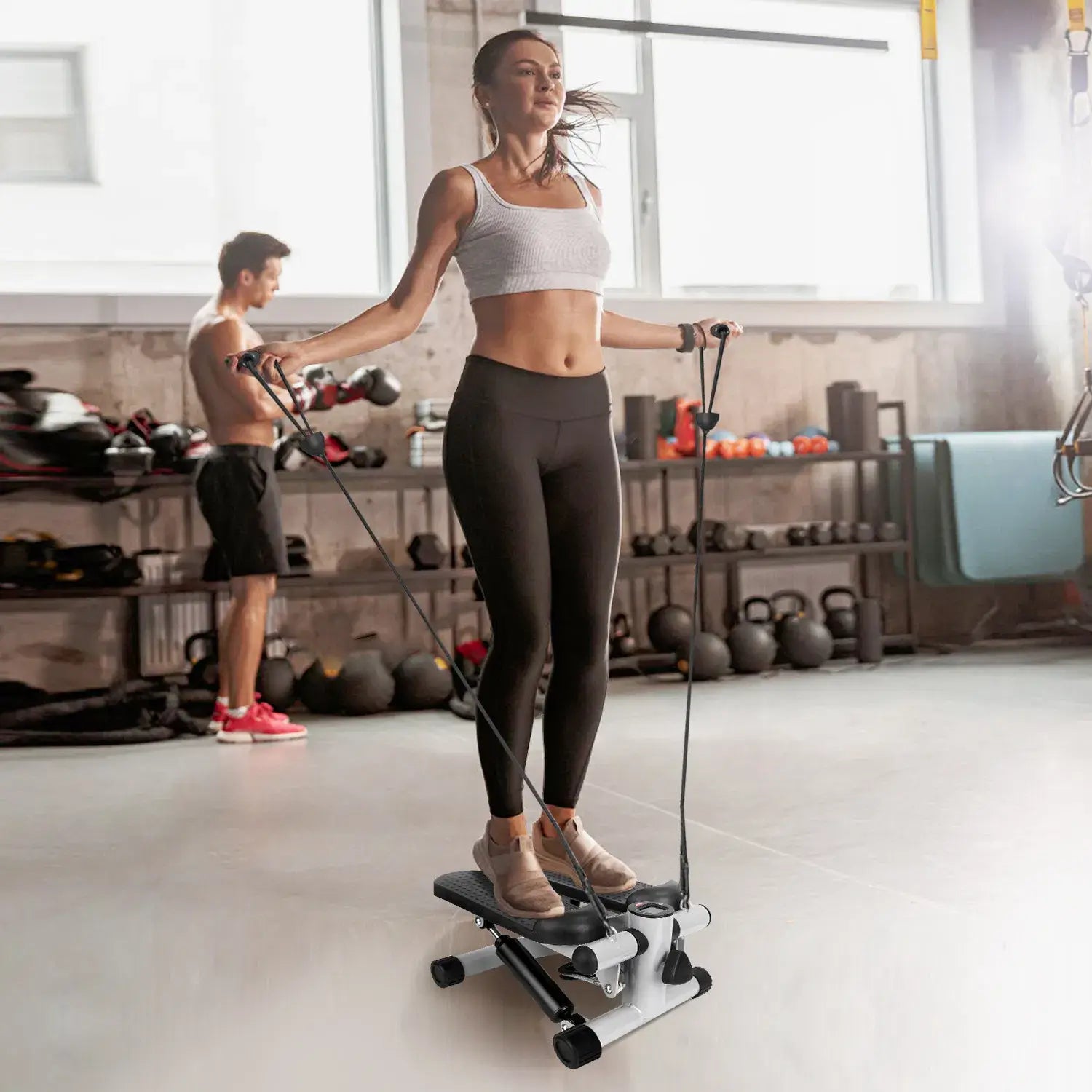 Exercise Stepper For Women Mini Fitness With 2 Resistance Bands LCD Monitor Max 330.7LBS Load Stair Quiet