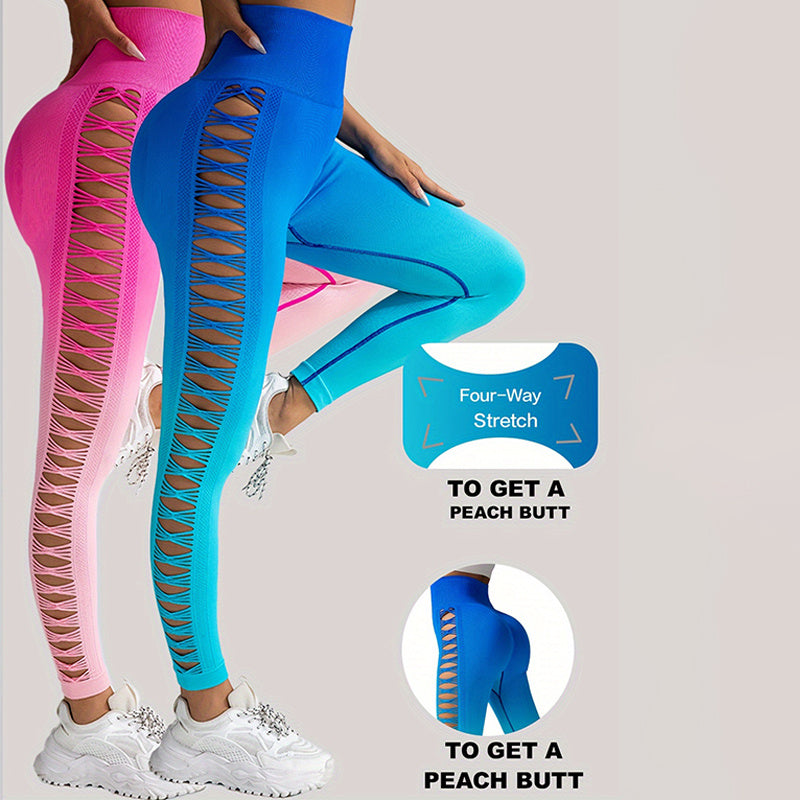 2 Pack Cut Out Ombre Gradient Color Hollow High waist Butt lifting Fitness Women’s Yoga Pants Waist Cutout Ripped Super