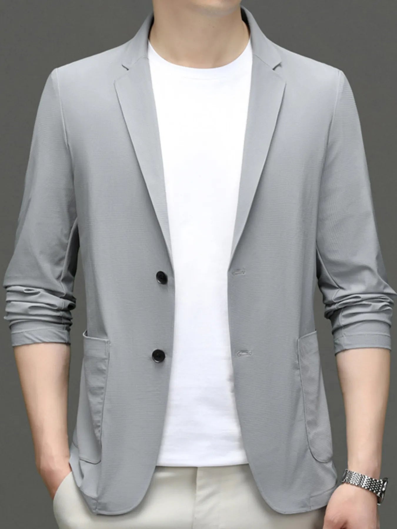 Men’s Button Up Long Sleeve Blazer Light Gray / 170