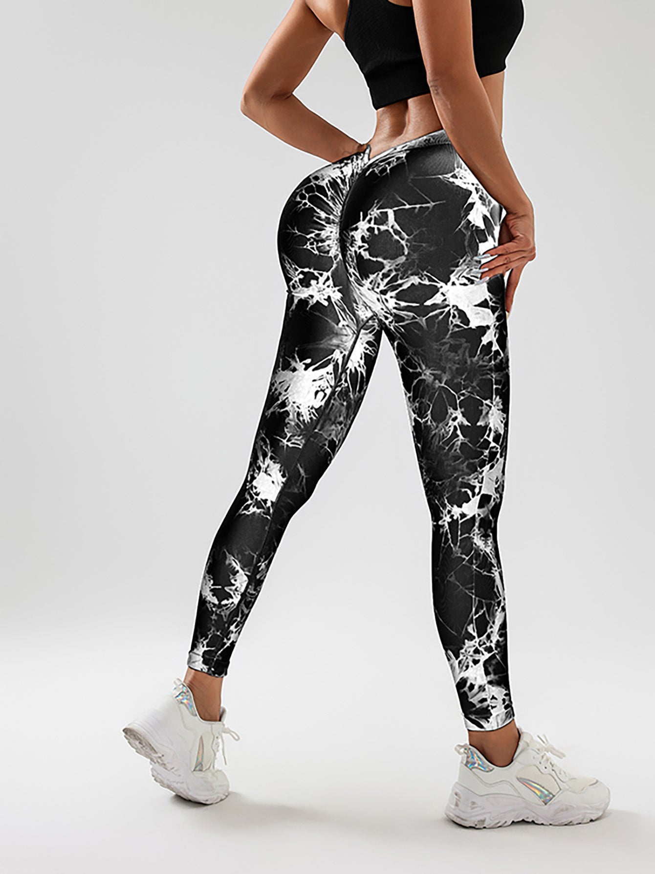 2 Pack Tie Dye High Waist V Back Yoga Leggings Peach Hip Enhancing Athleisure Tights Sport Style Fitness Pants
