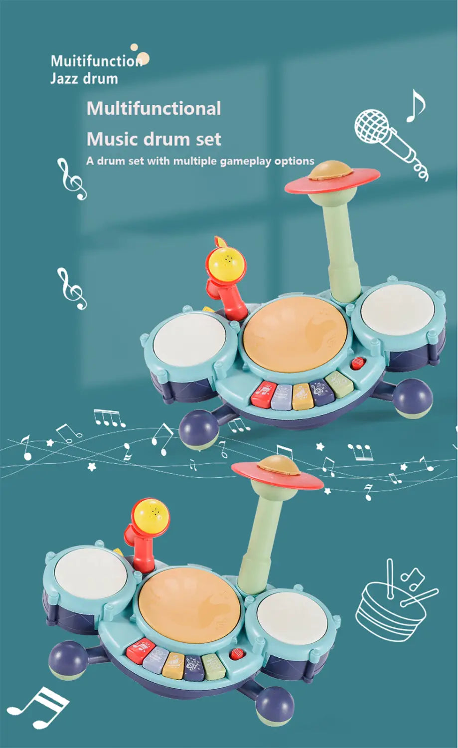 Children’s Drum Set Piano Two In One Enlightenment Electronic Instrument Toys For Babies To Play Drums