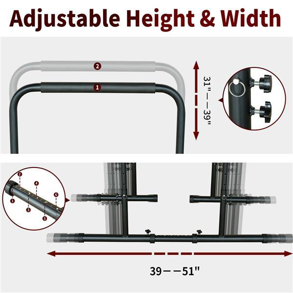 Power Tower Pull Up Rod Stand Adjustable Height Heavy Duty Multi Functional Fitness Training Equipment Black