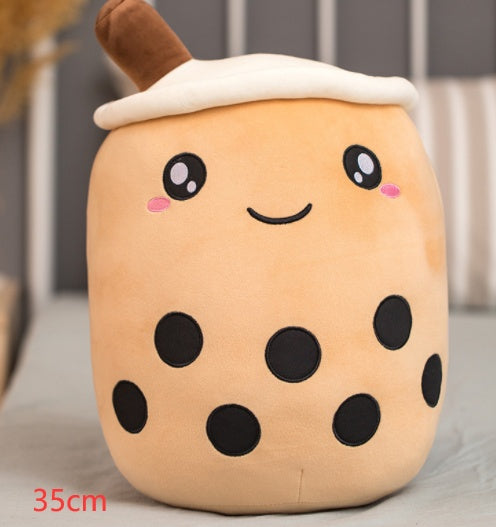 Cute Fruit Drink Plush Stuffed Soft Strawberry Milk Tea Boba Cup Toy Bubble Pillow Cushion Kids Gift Brown / 35CM