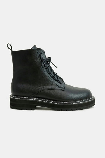 Beast Fashion Faux Leather Lace Up Boots with Side Zipper Black / 5.5