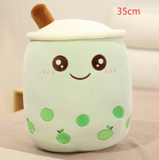 Cute Fruit Drink Plush Stuffed Soft Strawberry Milk Tea Boba Cup Toy Bubble Pillow Cushion Kids Gift Green / 35CM