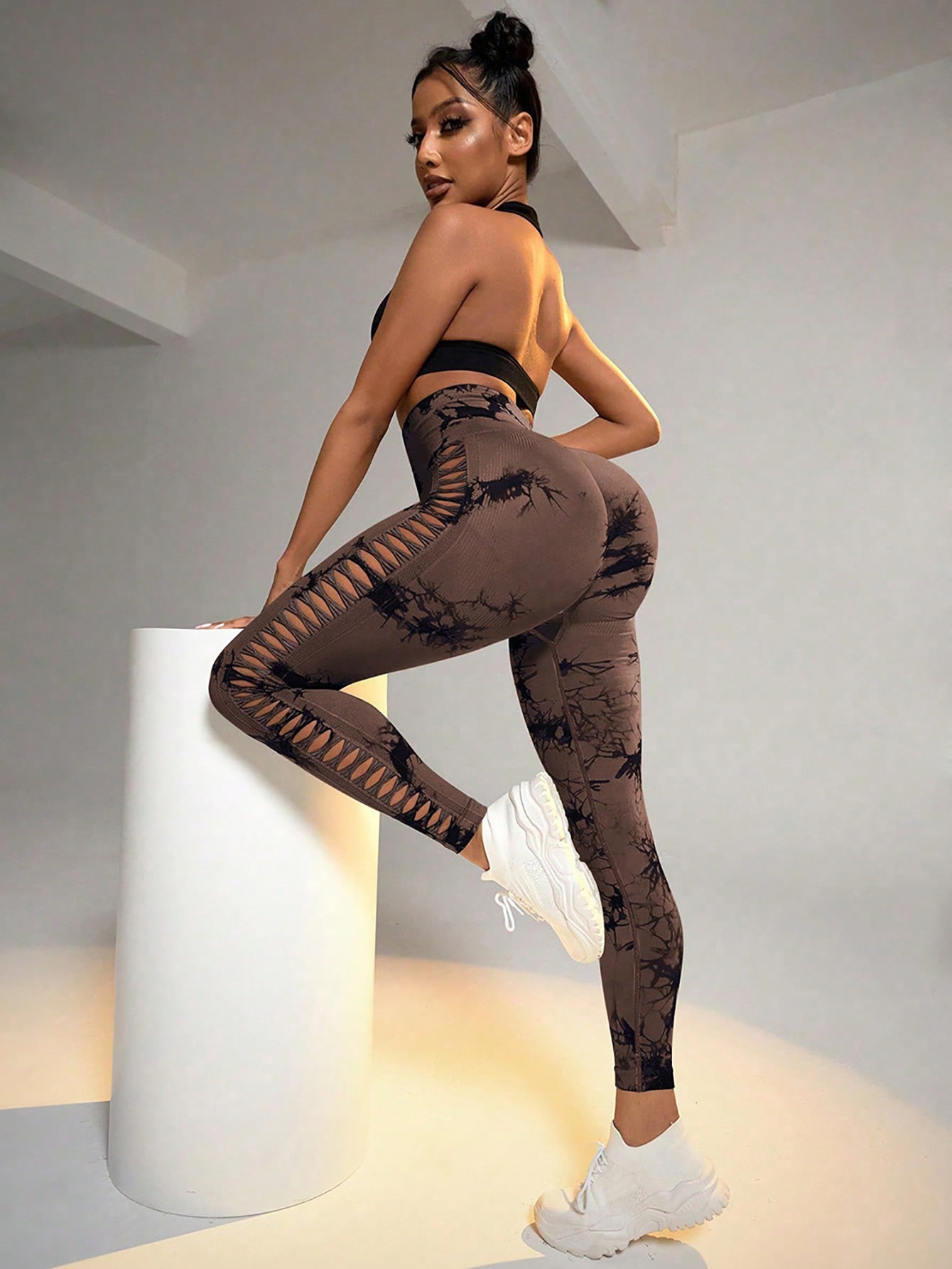 Cut Out Side Hollow Tie Dyed Yoga Pants High Waist And Hip Lifting Fitness With Seamless Sports Tights Workout Gym