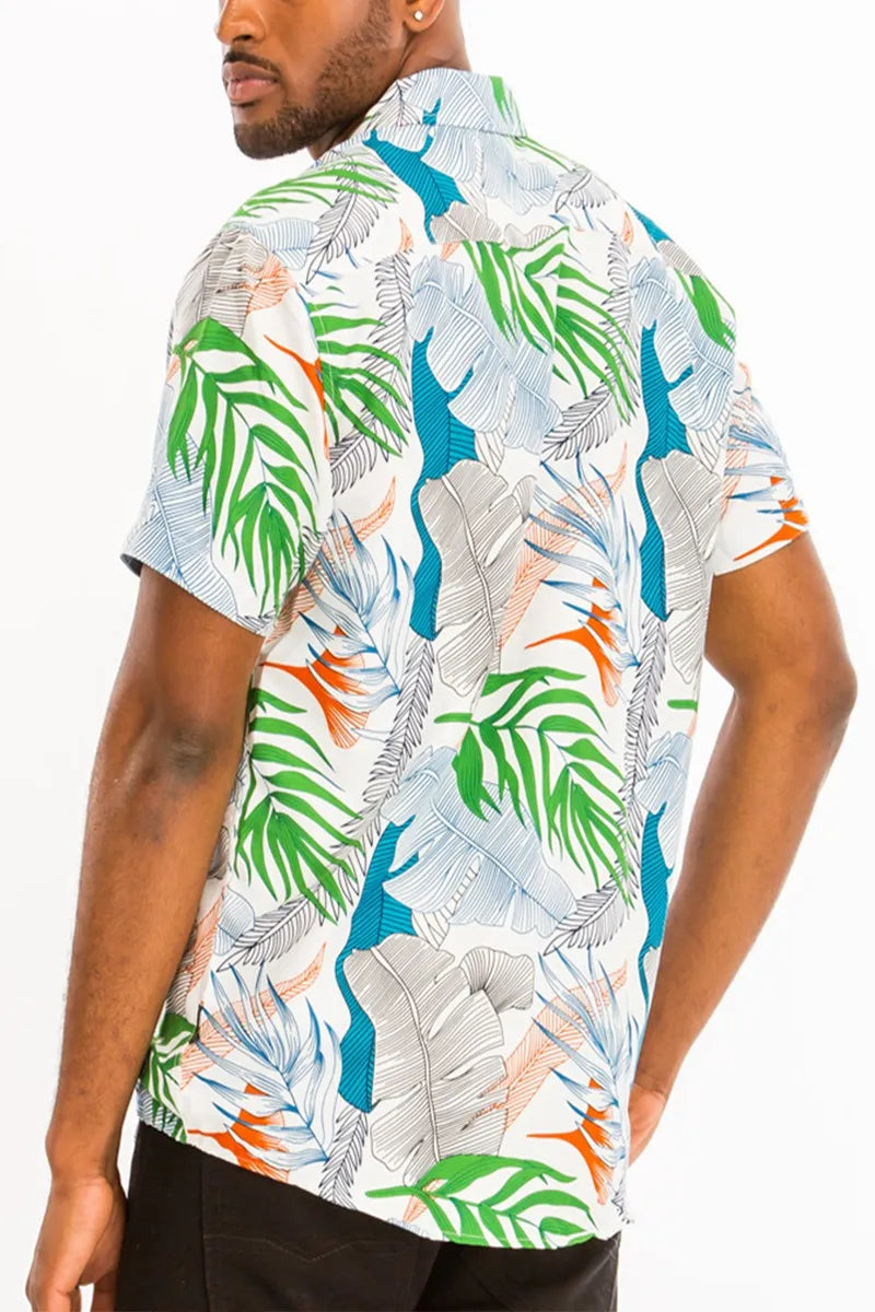 WEIV Men’s Full Size Hawaiian Print Button Down Shirt Plus