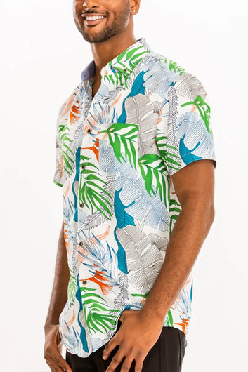 WEIV Men's Full Size Hawaiian Print Button Down Shirt Plus Size
