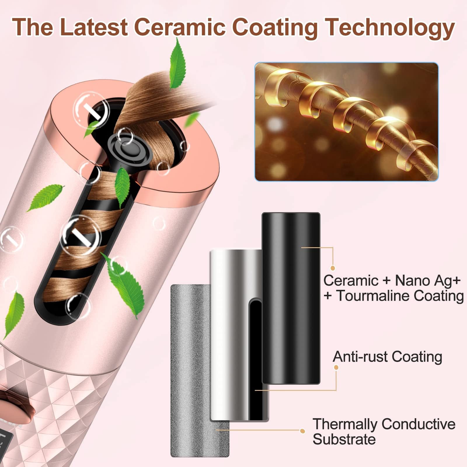 Portable Automatic Hair Curler Ceramic Rotating Wireless Auto Curling Iron Wand USB Rechargeable Spin For Styling