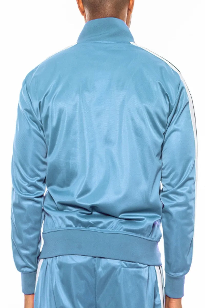 WEIV Men’s Full Size Single Stripe Tape Zip Up Jacket Plus
