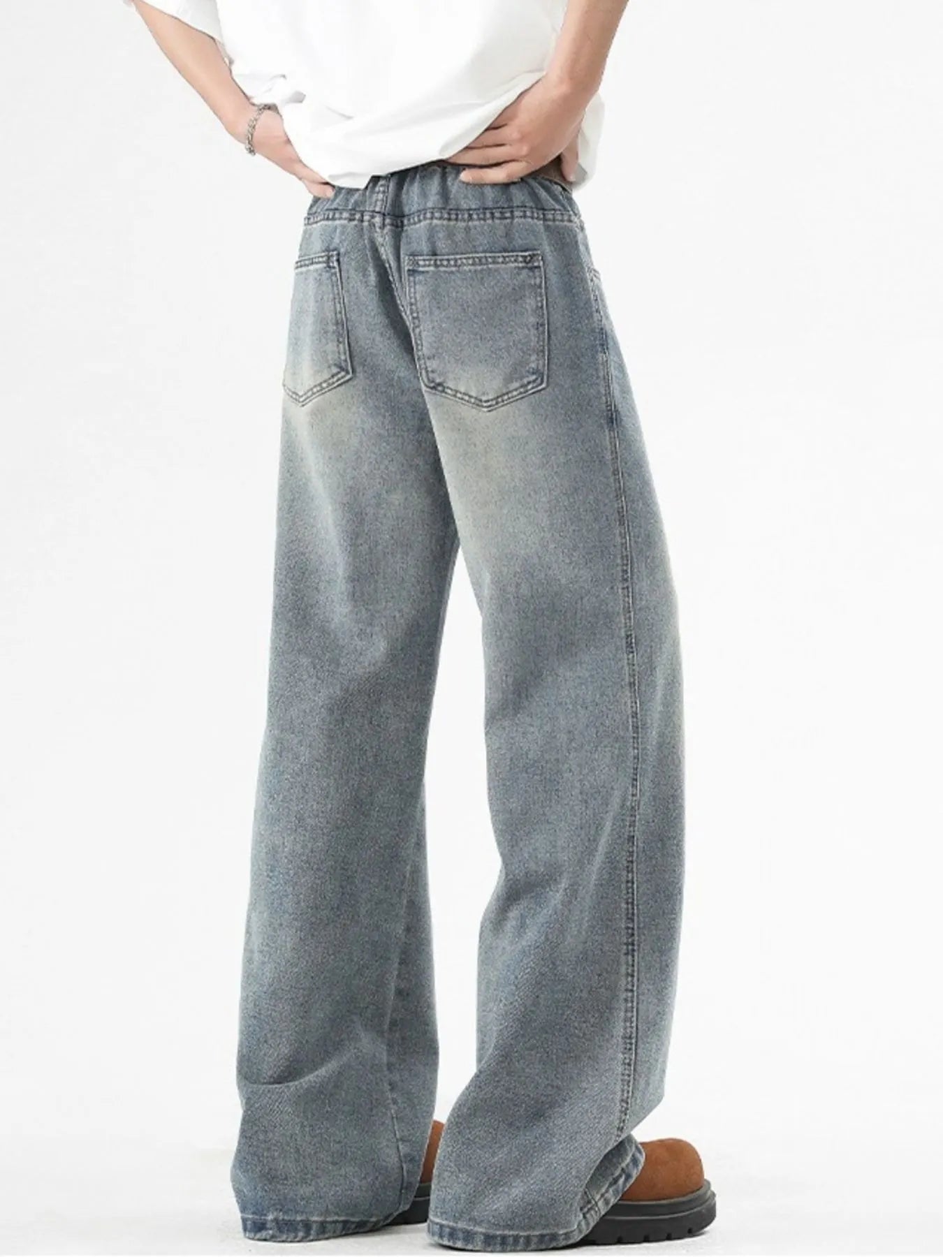 Men’s Plus Size Washed Wide Leg Jeans