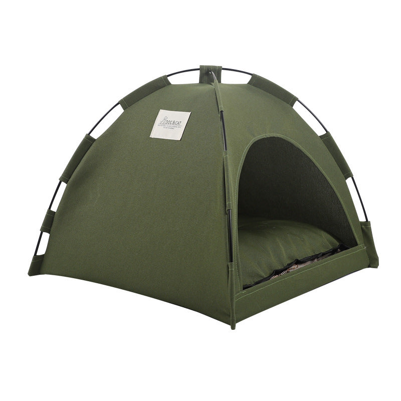 Cat Tent Cooling Mat Dog House Pet Sofa Camping Bed With Cushion For Kennel Indoor Nest Pets Products Military Green / L