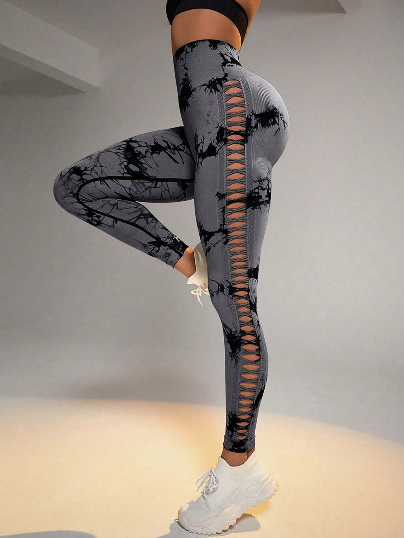 Cut Out Side Hollow Tie Dyed Yoga Pants High Waist And Hip Lifting Fitness With Seamless Sports Tights Workout Gym