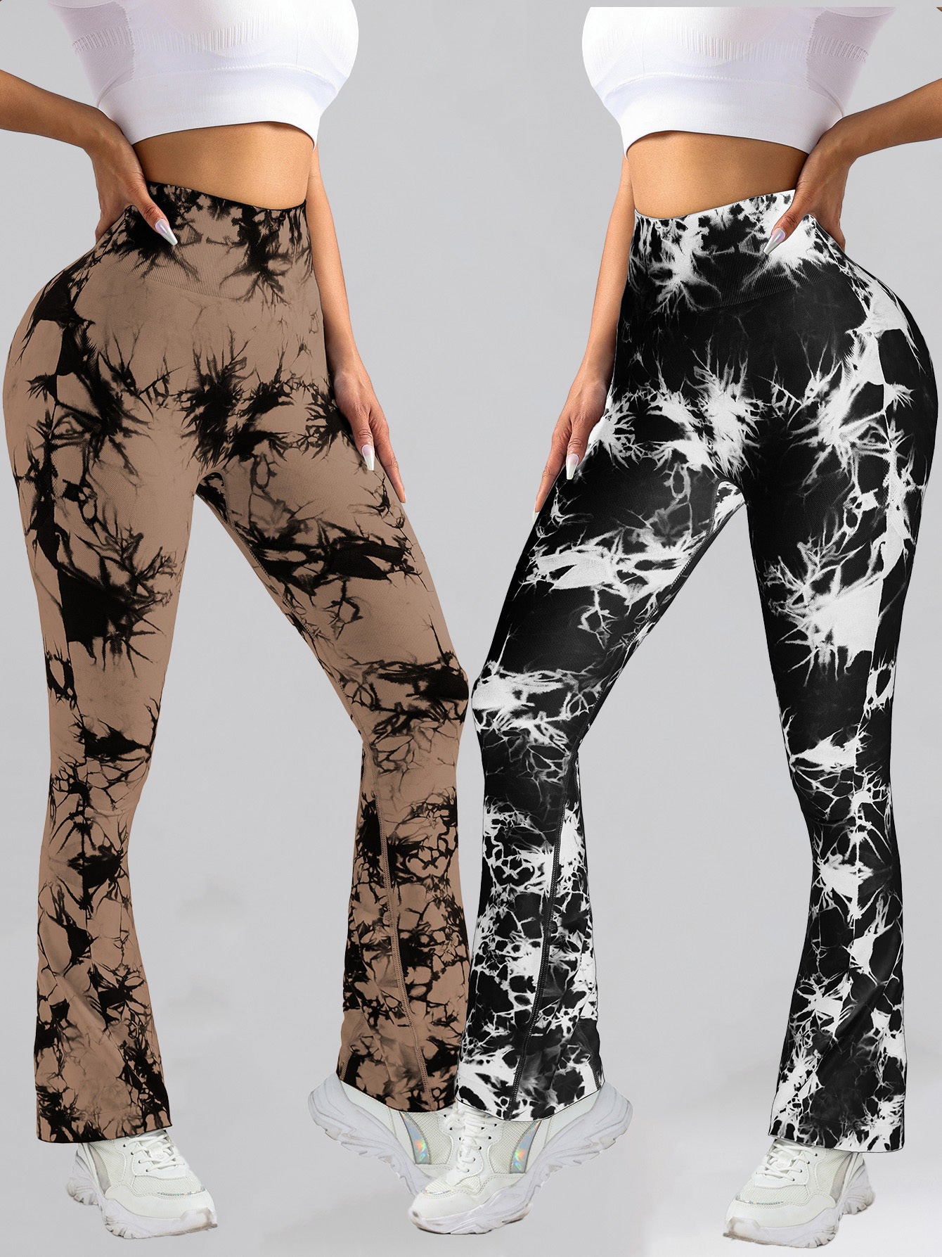 2 Pack Tie Dyed High Waisted Flared Butt lifting Fitness Sports Women’s Yoga Bell bottom Pants Workout Leggings