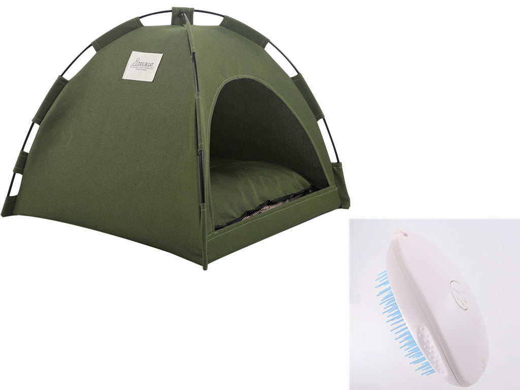 Cat Tent Cooling Mat Dog House Pet Sofa Camping Bed With Cushion For Kennel Indoor Nest Pets Products Military Green