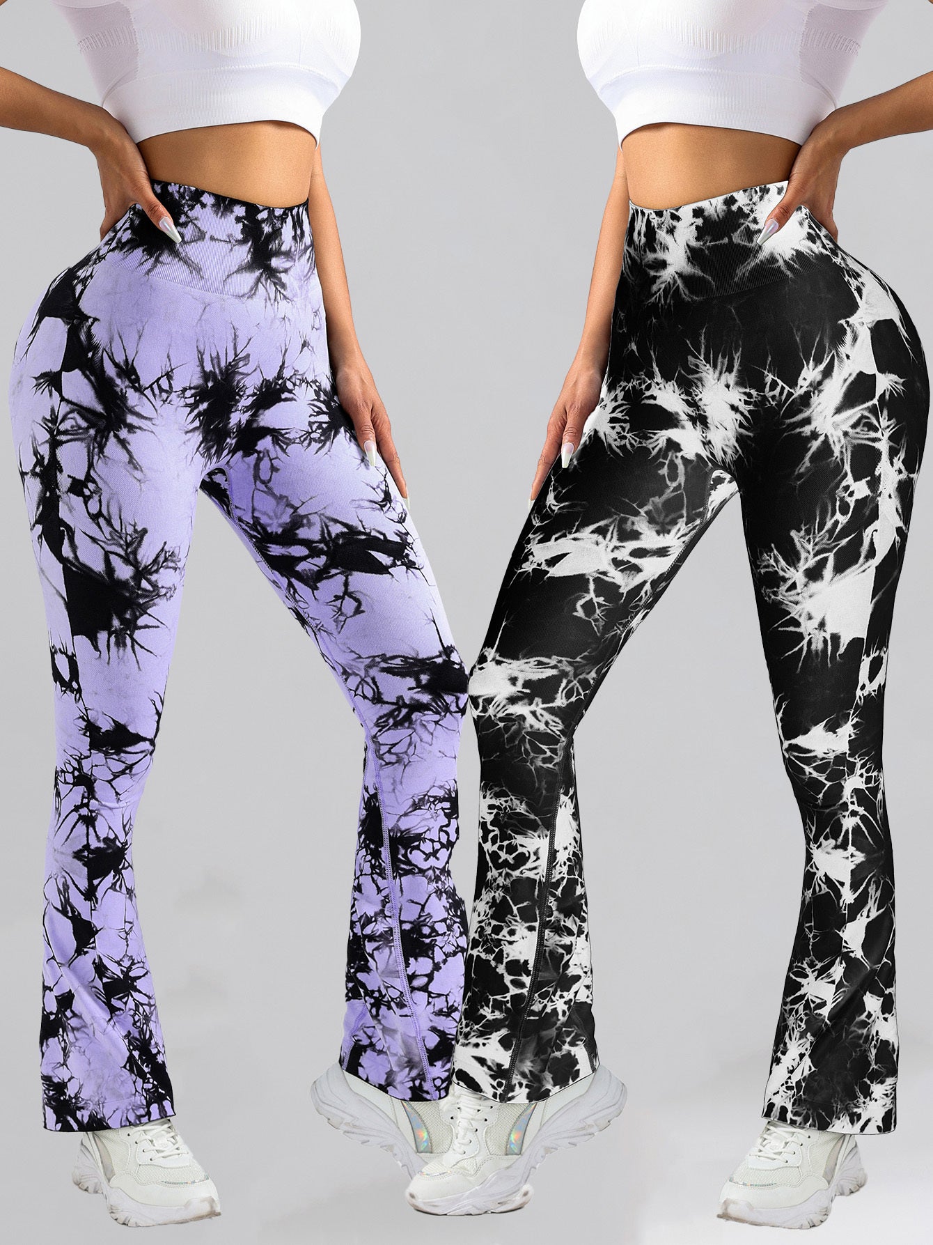 2 Pack Tie Dyed High Waisted Flared Butt lifting Fitness Sports Women’s Yoga Bell bottom Pants Workout Leggings