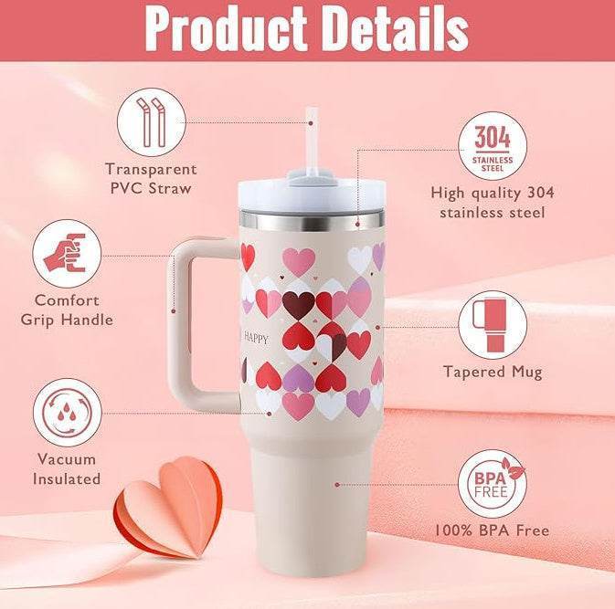 40 Oz Tumbler With Handle Straw Insulated Stainless Steel Spill Proof Vacuum Coffee Cup Lid Tapered Mug Gifts
