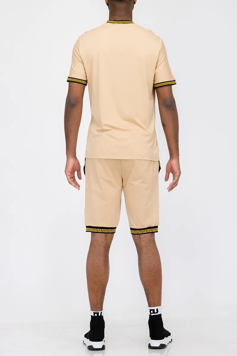 WEIV Men’s Full Size Lion Head Embroidery T shirt And Short Set Plus