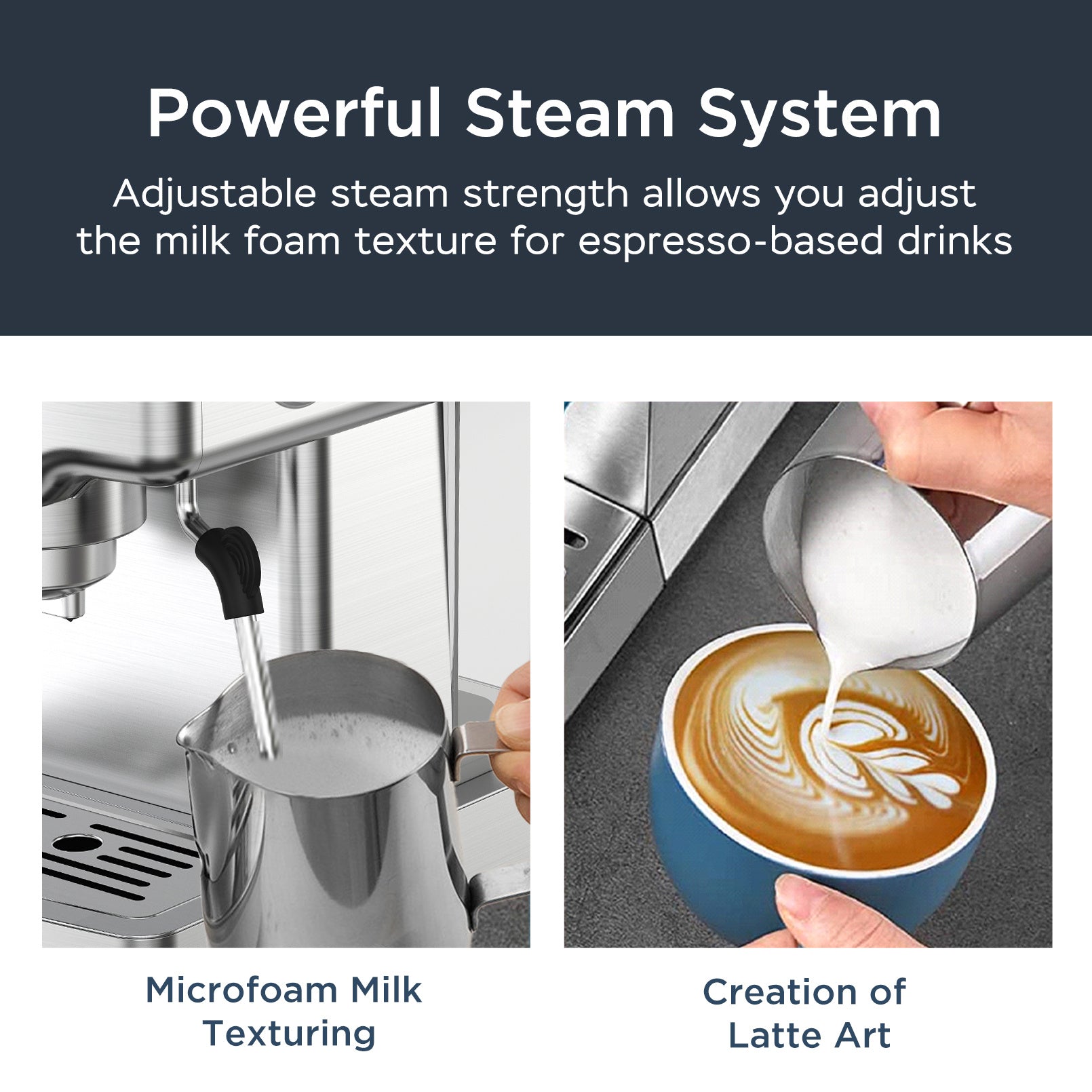 Geek Chef Espresso Machine 20 Bar With Milk Frother For Latte Cappuccino Macchiato Home Maker 1.8L Water Tank Stainless