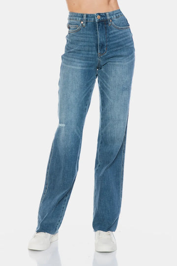 Judy Blue Full Size Tummy Control Cut Raw Hem Straight Jeans Medium / 0/24